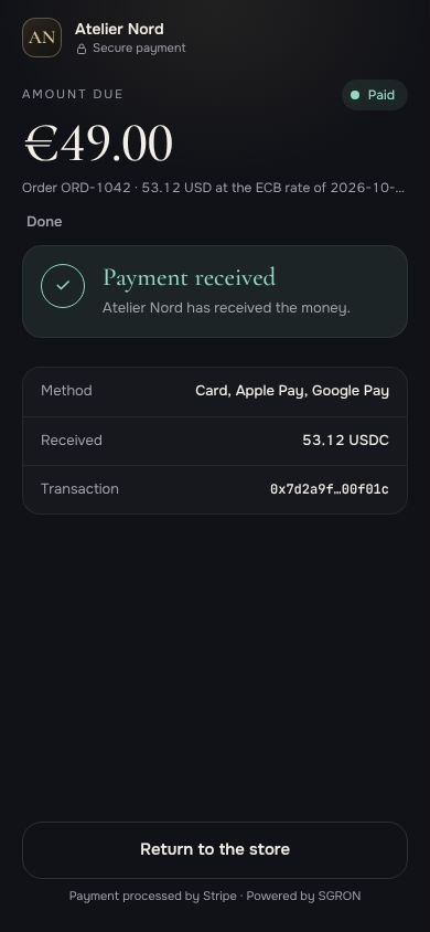 Payment received, with the transaction and a return to the store